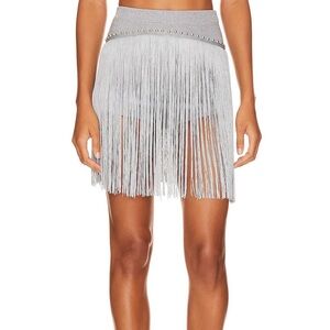Understated Leather Sateen Knitted Fringe Shorts in Silver Thread